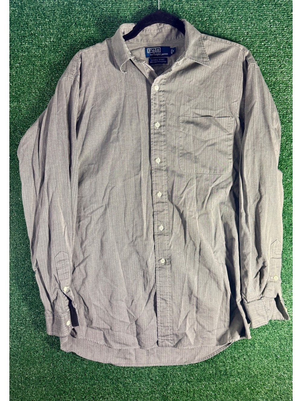 Vintage Polo Ralph Lauren Lowell Sport Shirt Mens M Gray Herringbone Cotton